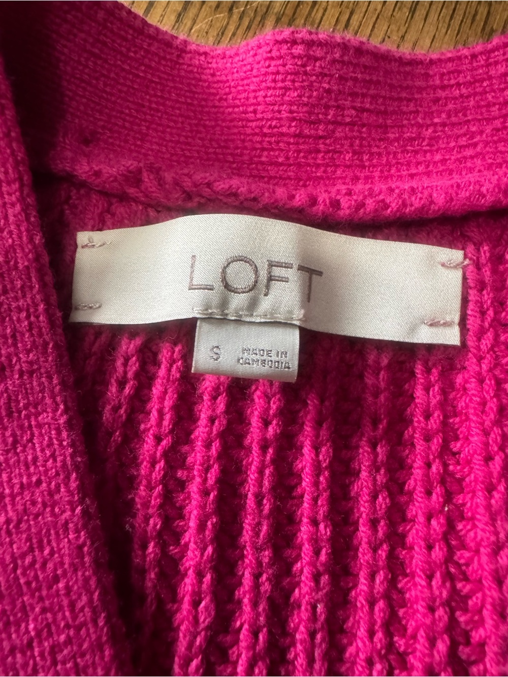 LOFT Bright Hot Pink Ribbed Cardigan
